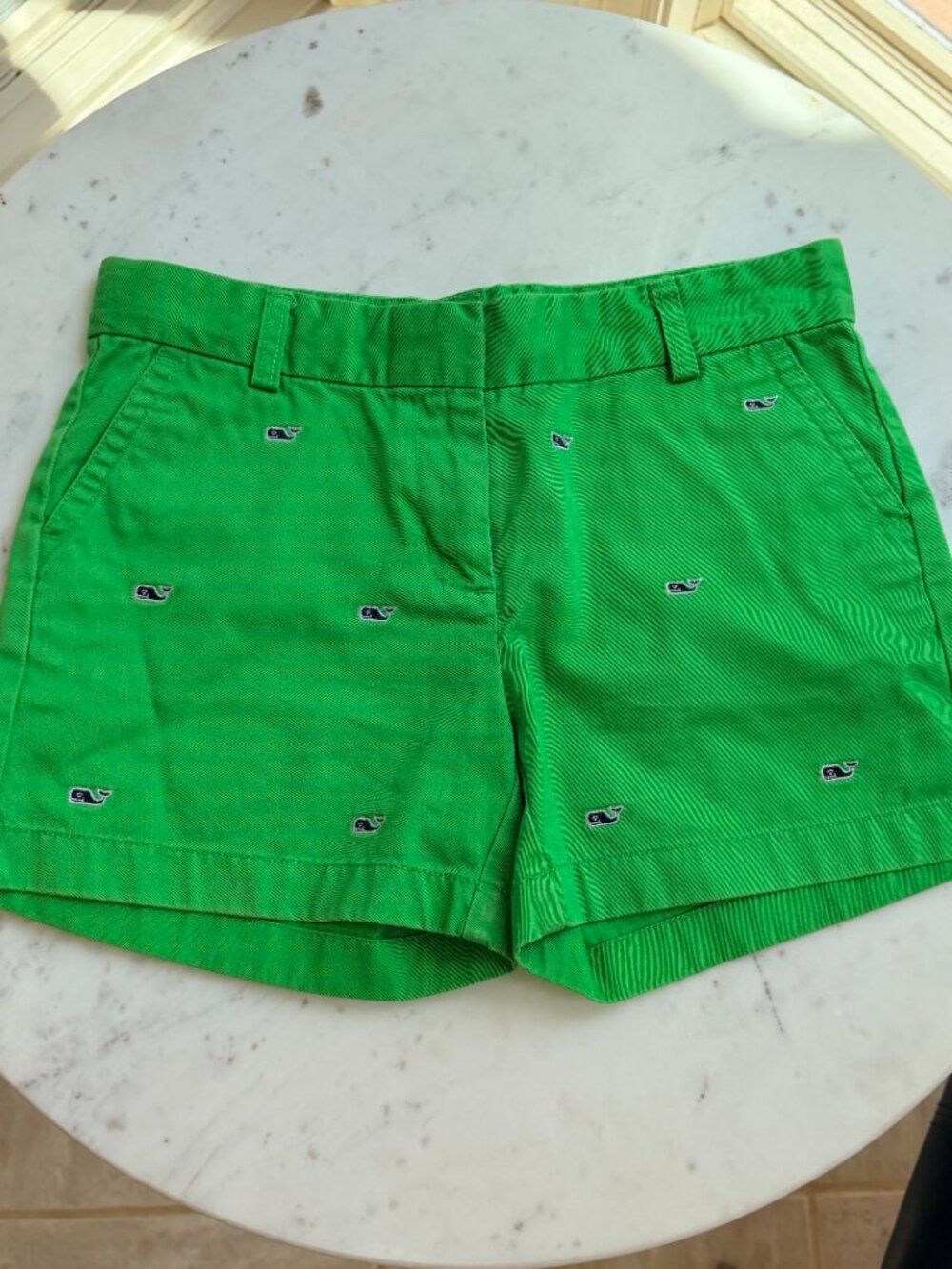Vineyard Vines Girls Green Whale Embroidered Shorts — Size 14